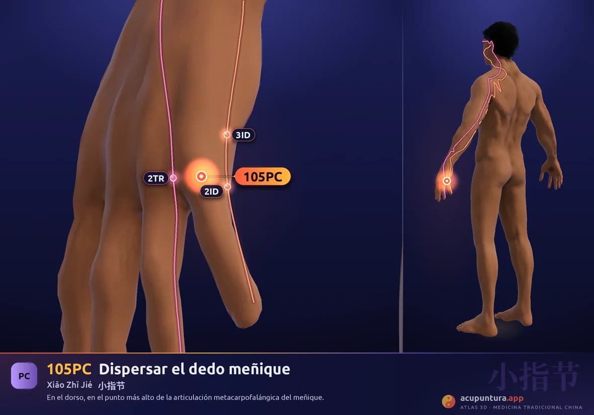 Localización del punto 105PC, Dispersar el dedo meñique