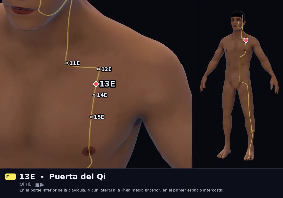 Localización del punto 13E, Puerta del Qi
