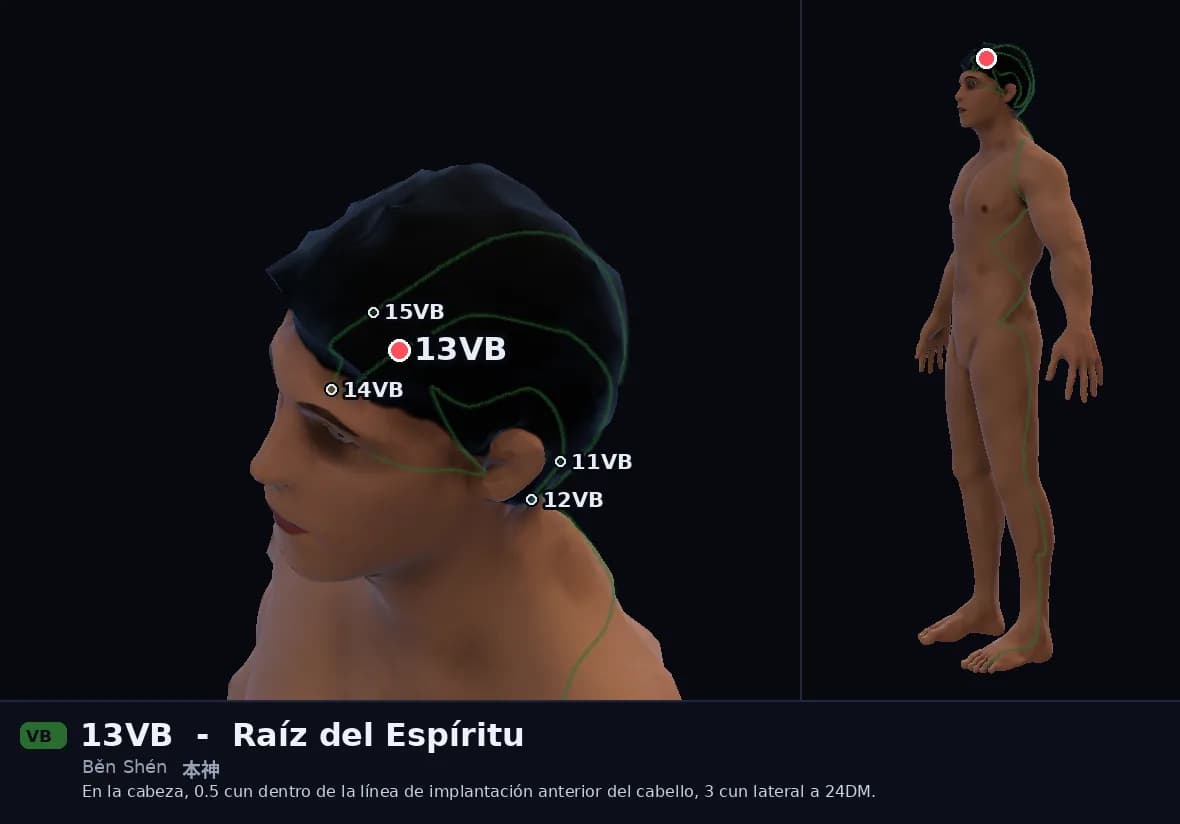 Localización del punto 13VB, Raíz del Espíritu