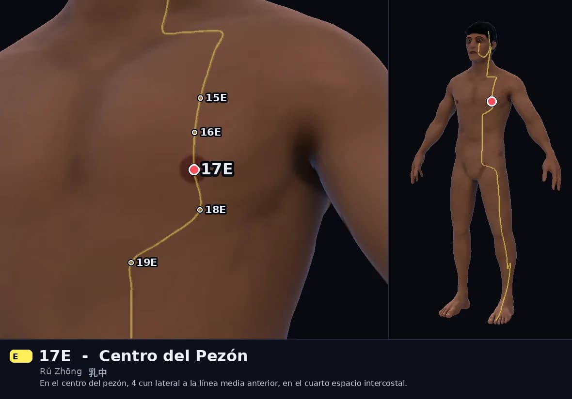 Localización del punto 17E, Centro del Pezón