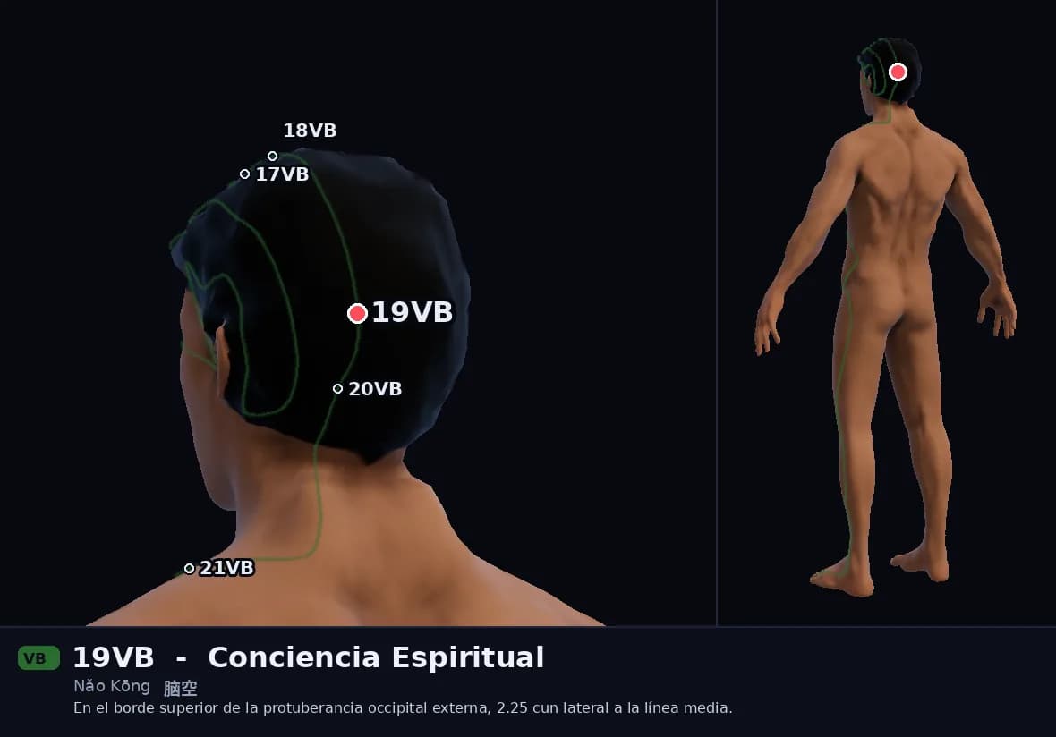 Localización del punto 19VB, Conciencia Espiritual
