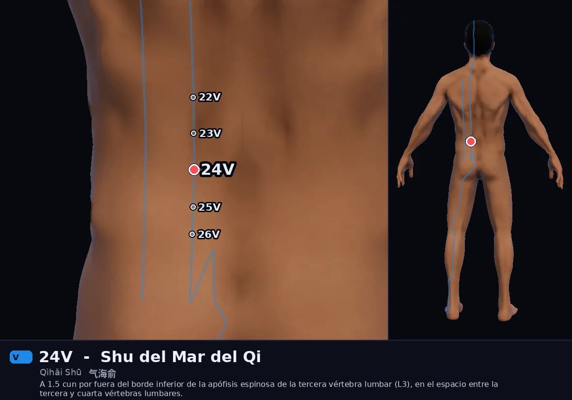 Localización del punto 24V, Shu del Mar del Qi