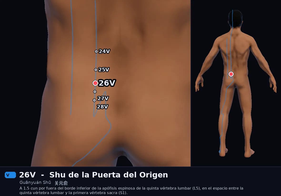 Localización del punto 26V, Shu de la Puerta del Origen