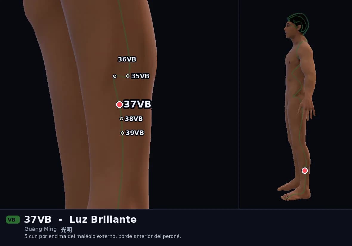Localización del punto 37VB, Luz Brillante
