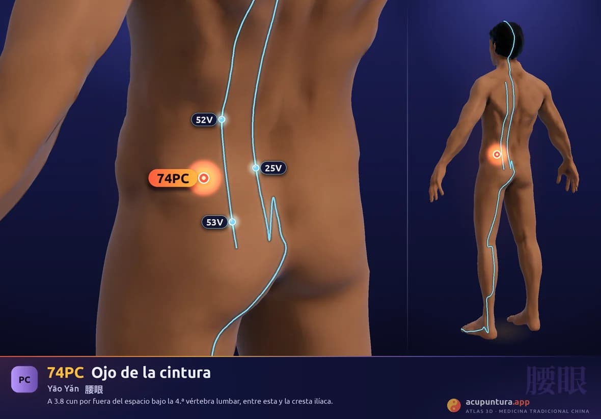 Localización del punto 74PC, Ojo de la cintura